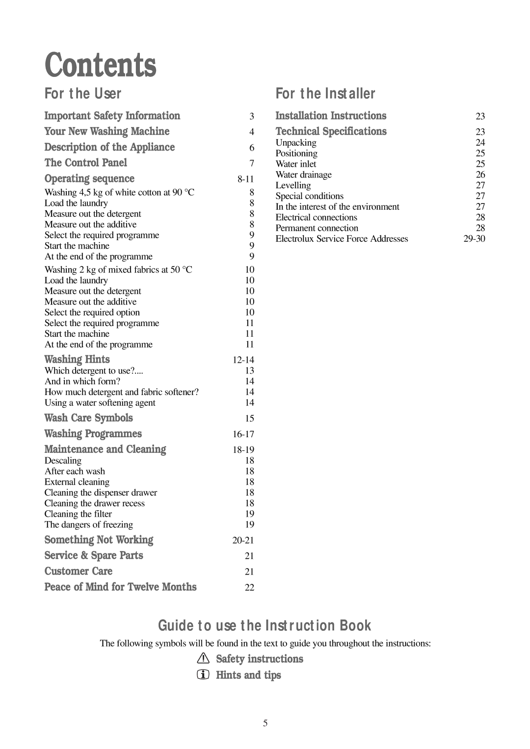 Electrolux WM 100 B manual Contents 