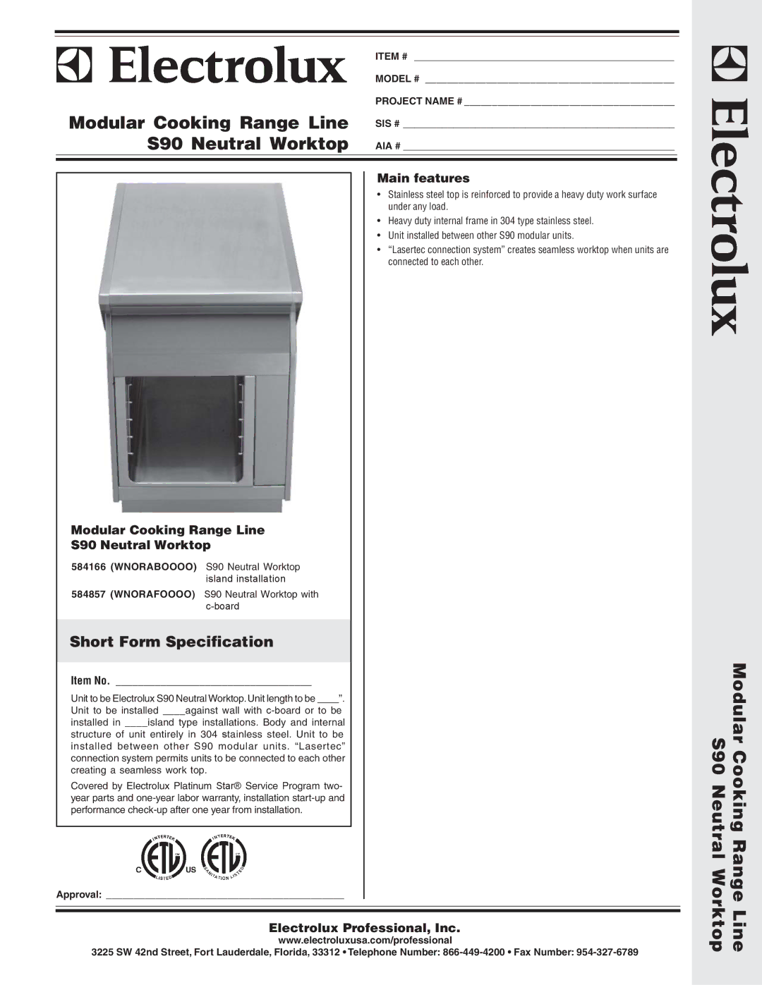 Electrolux WNORABOOOO warranty Modular Cooking Range Line, S90 Neutral Worktop, Modular Cooking Range S90 Neutral 