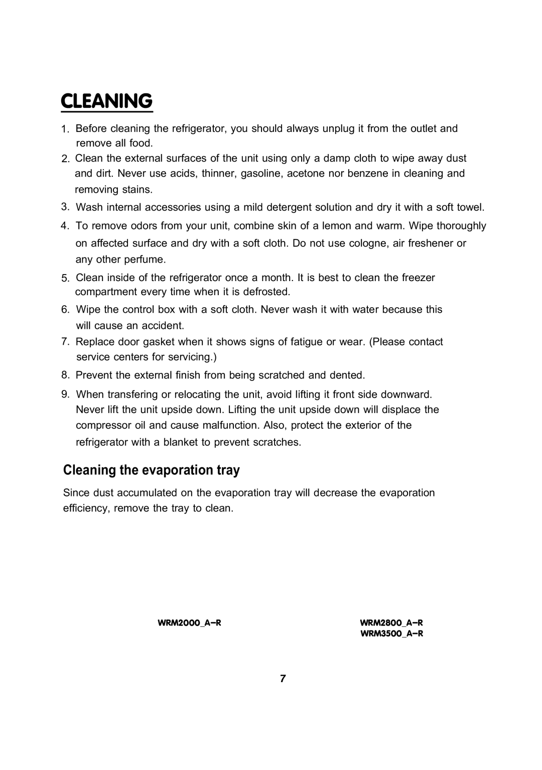 Electrolux WRM3500_A-R, WRM2000_A-R, WRM2800_A-R instruction manual Cleaing, Cleaning the evaporation tray 