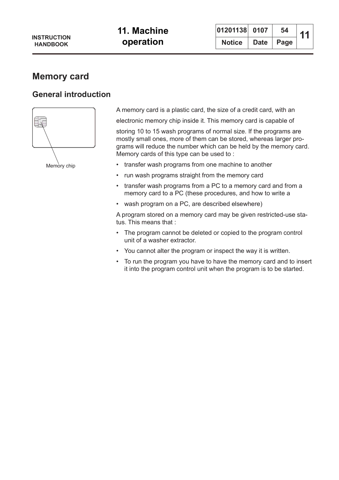 Electrolux WSB4350H, WS4650H, WSB4250H, WS4500H, WS4350H, WSB4650H, WSB4500H, WS4250H manual Memory card, General introduction 