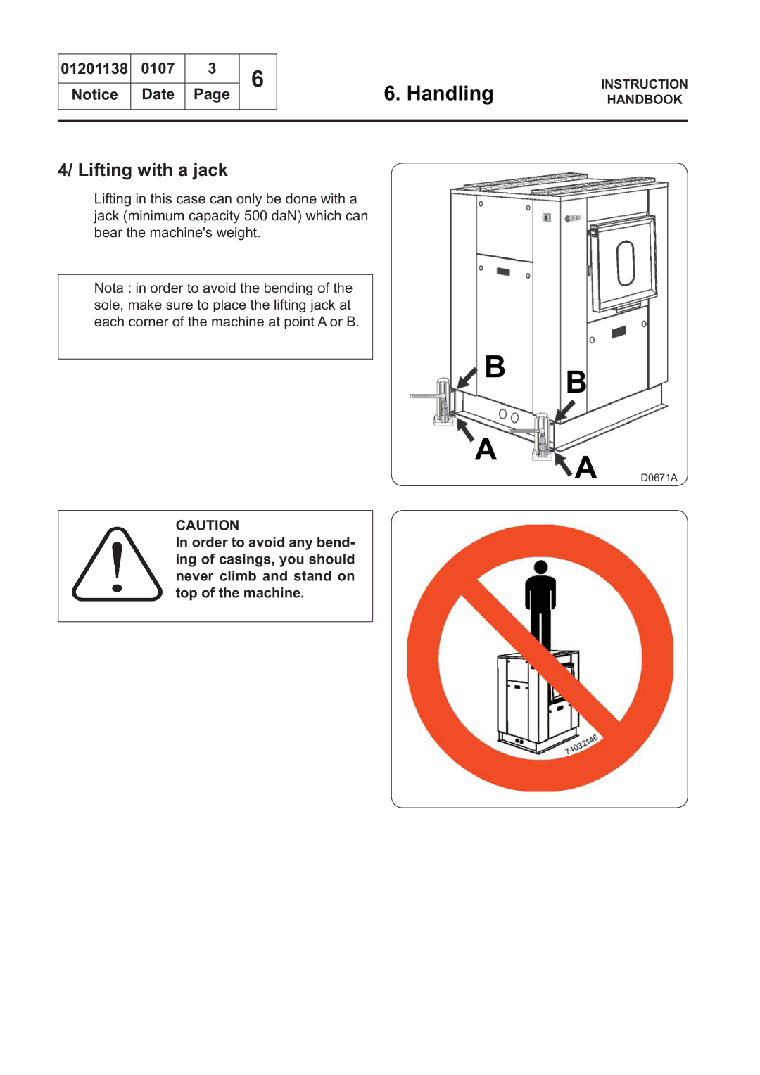 Electrolux WS4650H, WSB4250H, WS4500H, WSB4350H, WS4350H, WSB4650H, WSB4500H, WS4250H manual Lifting with a jack 