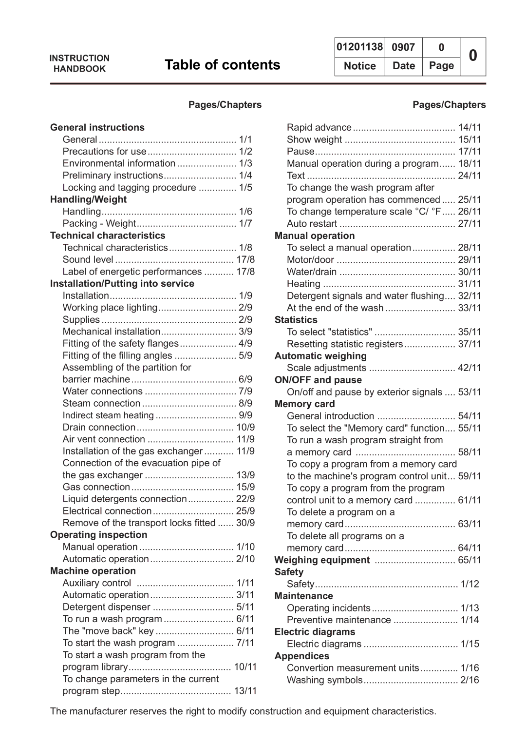 Electrolux WSB4350H, WS4650H, WSB4250H, WS4500H, WS4350H, WSB4650H, WSB4500H, WS4250H manual Table of contents 