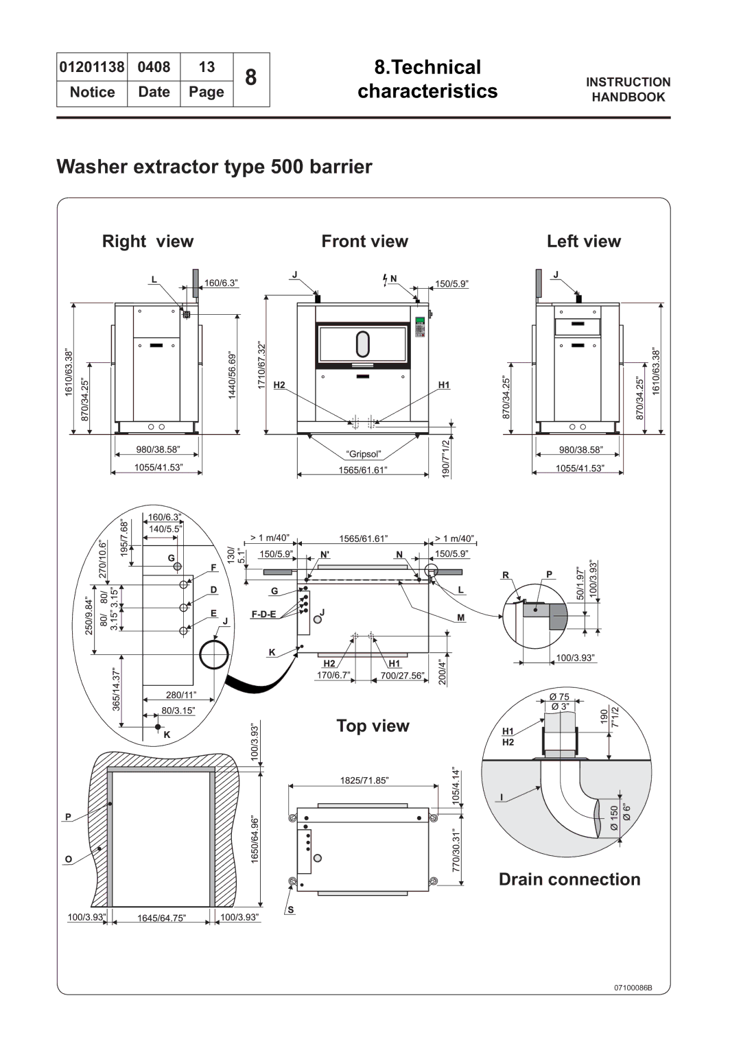 Electrolux WSB4500H, WS4650H, WSB4250H, WS4500H, WSB4350H, WS4350H, WSB4650H, WS4250H manual Washer extractor type 500 barrier 