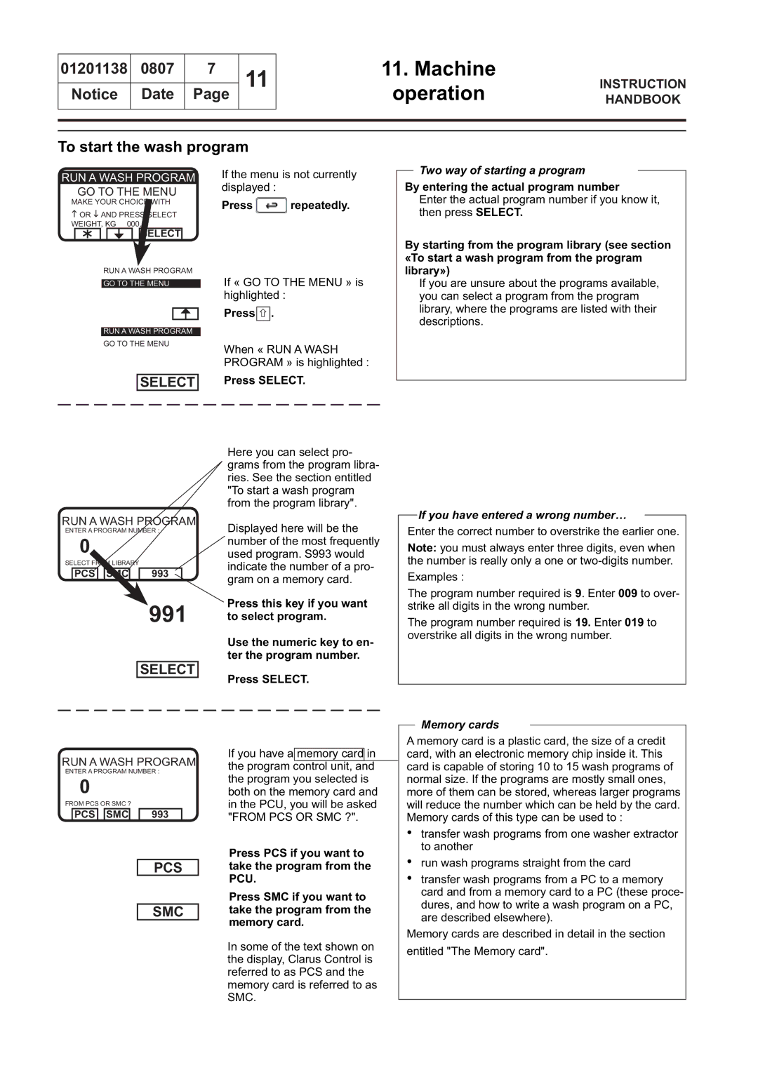 Electrolux WS4350H, WS4650H, WSB4250H manual Two way of starting a program, If you have entered a wrong number…, Memory cards 