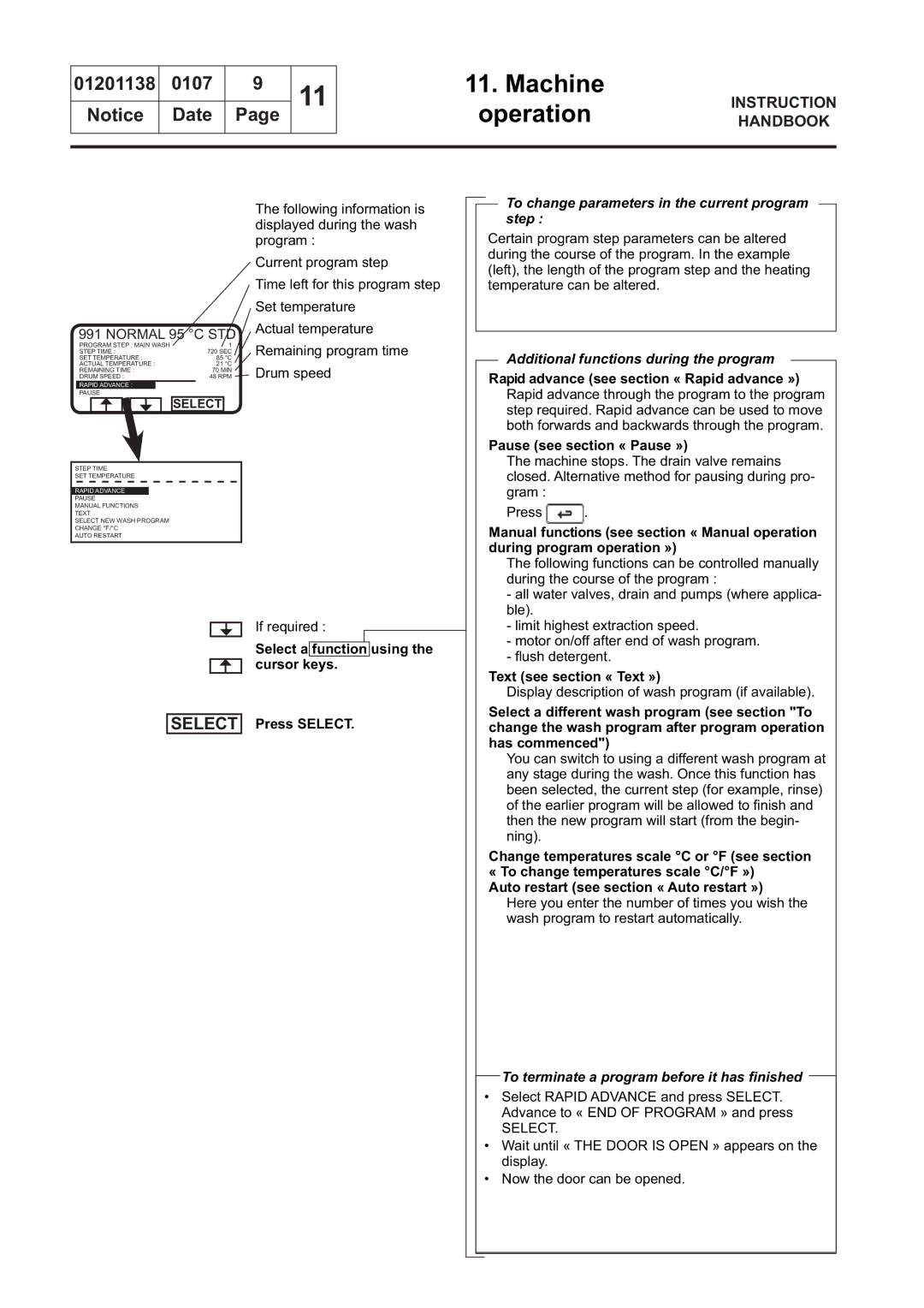 Electrolux WSB4500H, WS4650H To change parameters in the current program step, Additional functions during the program 