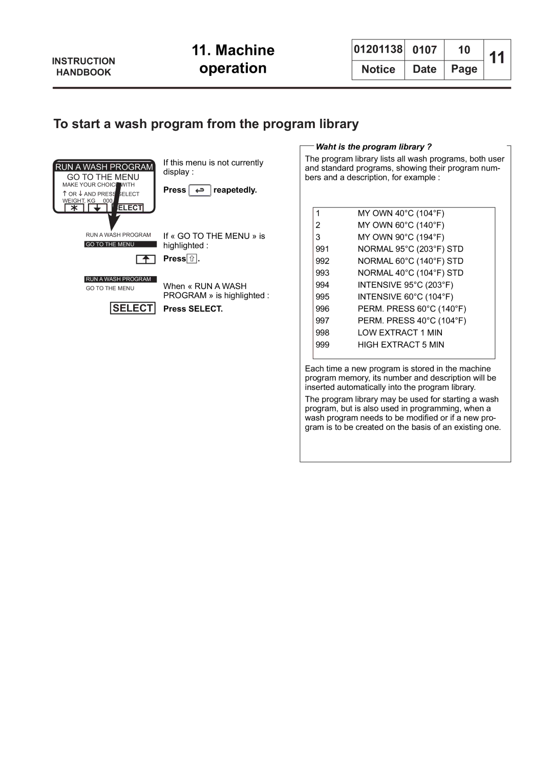 Electrolux WS4250H manual To start a wash program from the program library, Press reapetedly, Waht is the program library ? 