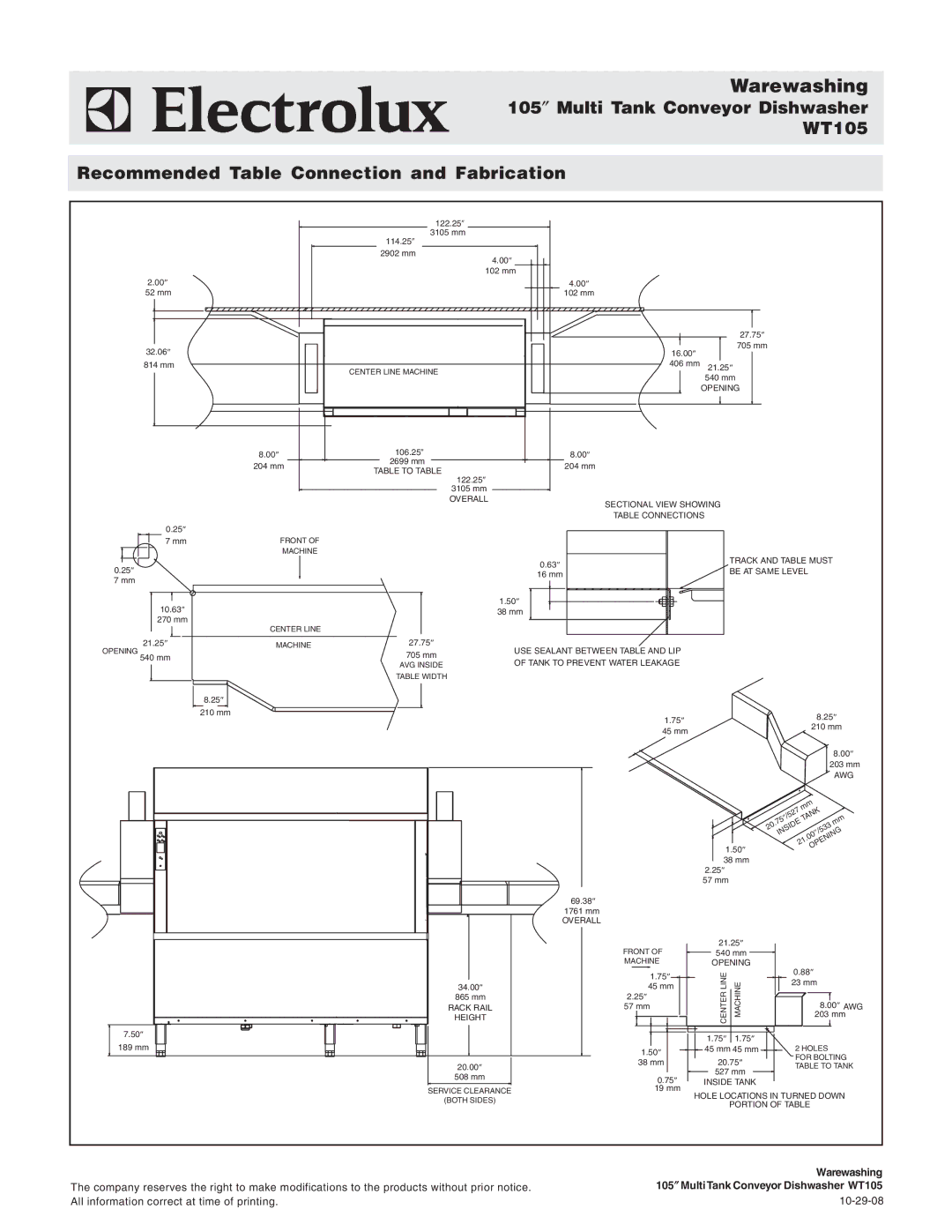 Electrolux 534189, WT105BR240, WT105BL208, WT105BR208, WT105BL240, 534187, 534186, 534188 warranty Warewashing 