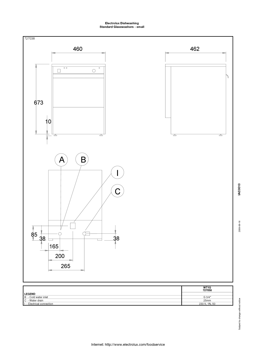 Electrolux 727034, WT1QDD, WT1CQ, 727040, 727038, 727039 manual 460 462 673 165 200 265 