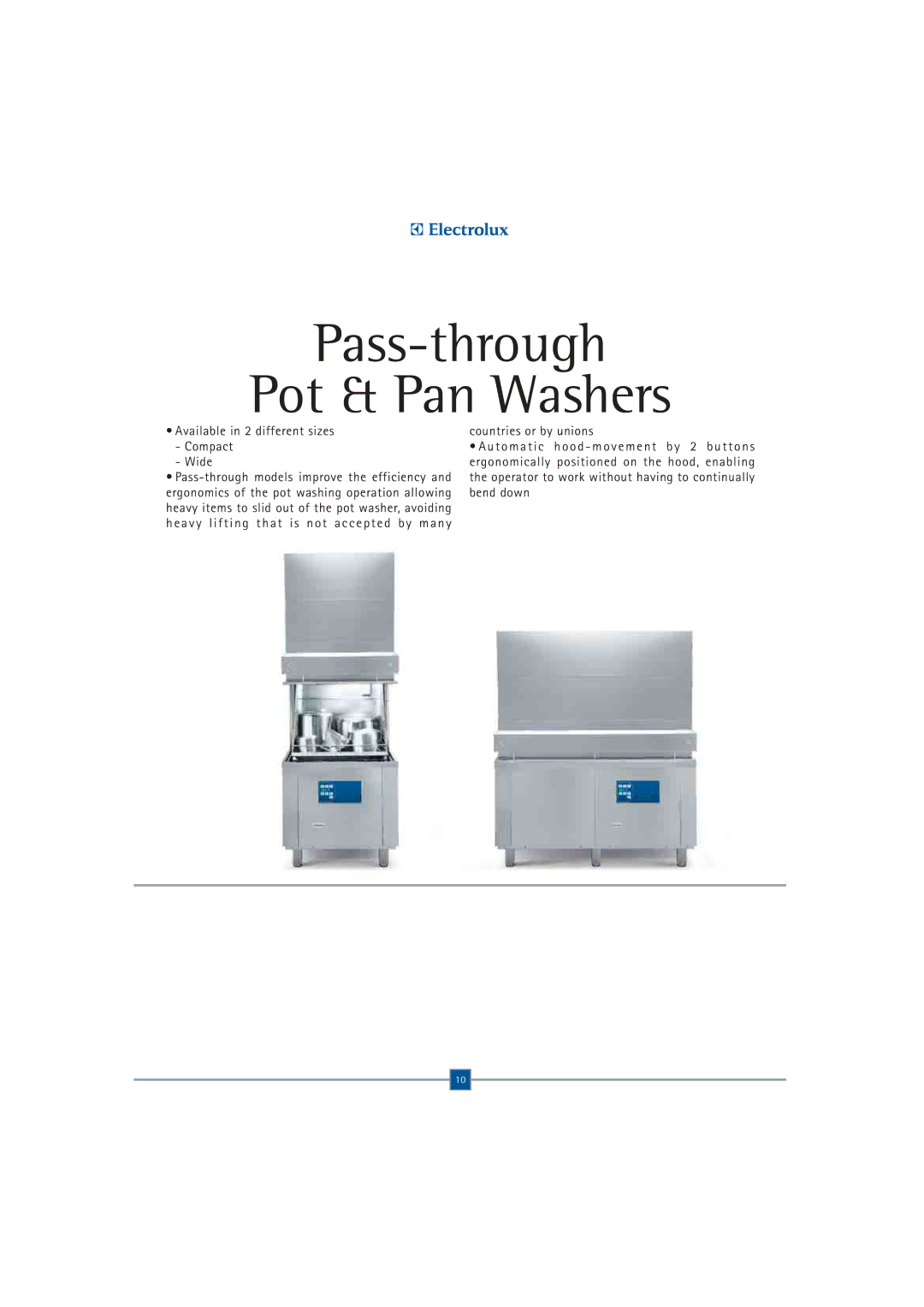 Electrolux WT850EM, WT830EMH, WT830EMM manual Pass-through Pot & Pan Washers 