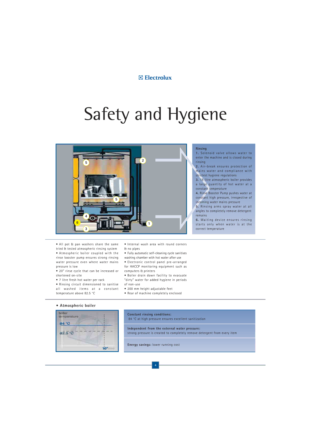 Electrolux WT830EMH, WT850EM, WT830EMM manual Safety and Hygiene, Rinsing 