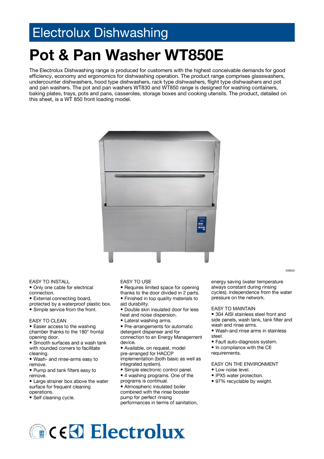 Electrolux WT850E manual Easy to Install, Easy to Clean, Easy to USE, Easy to Maintain, Easy on the Environment 