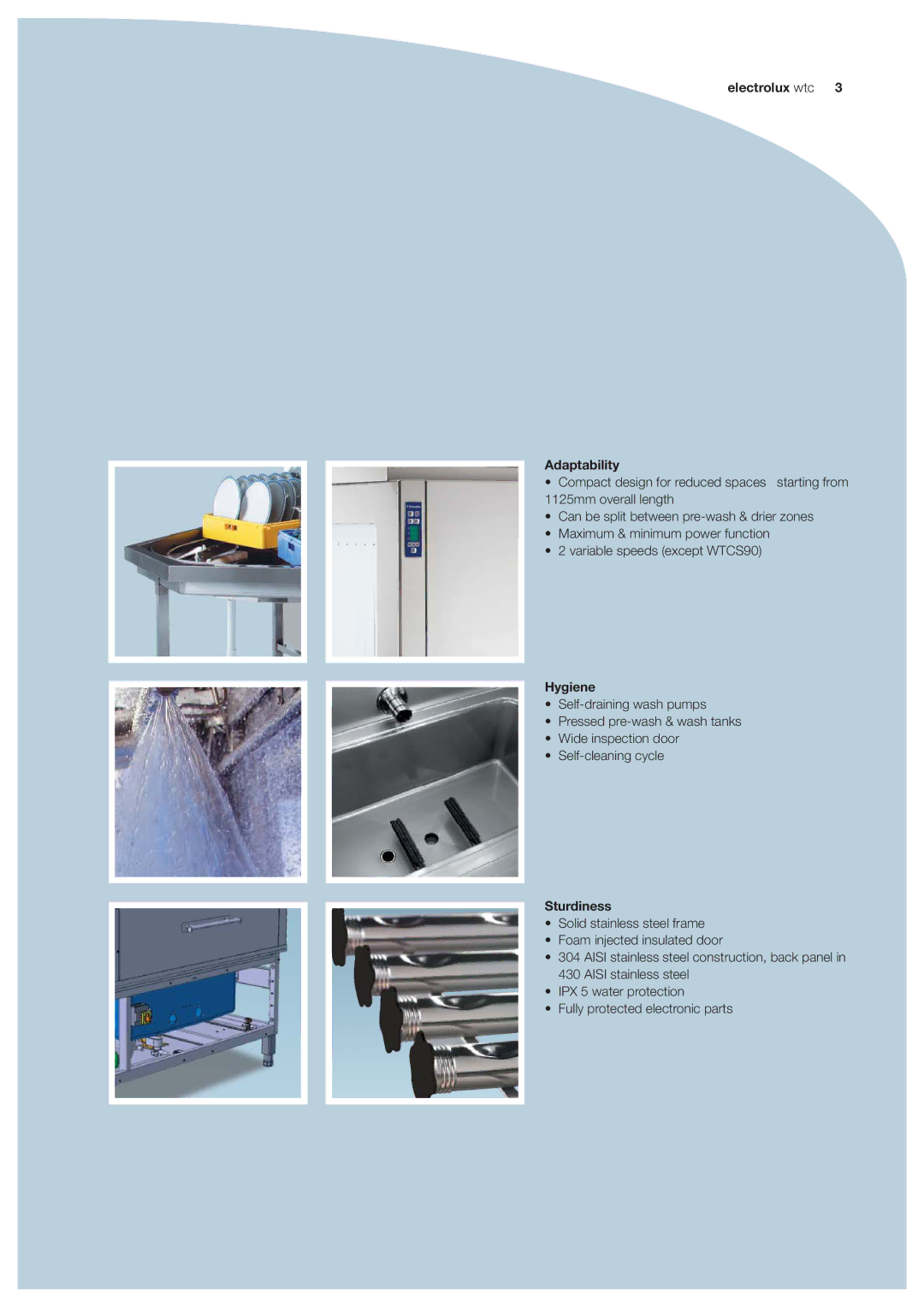 Electrolux WTCS90, WTCS180, WTCS140, WTCS250 manual Electrolux wtc Adaptability, Hygiene, Sturdiness 