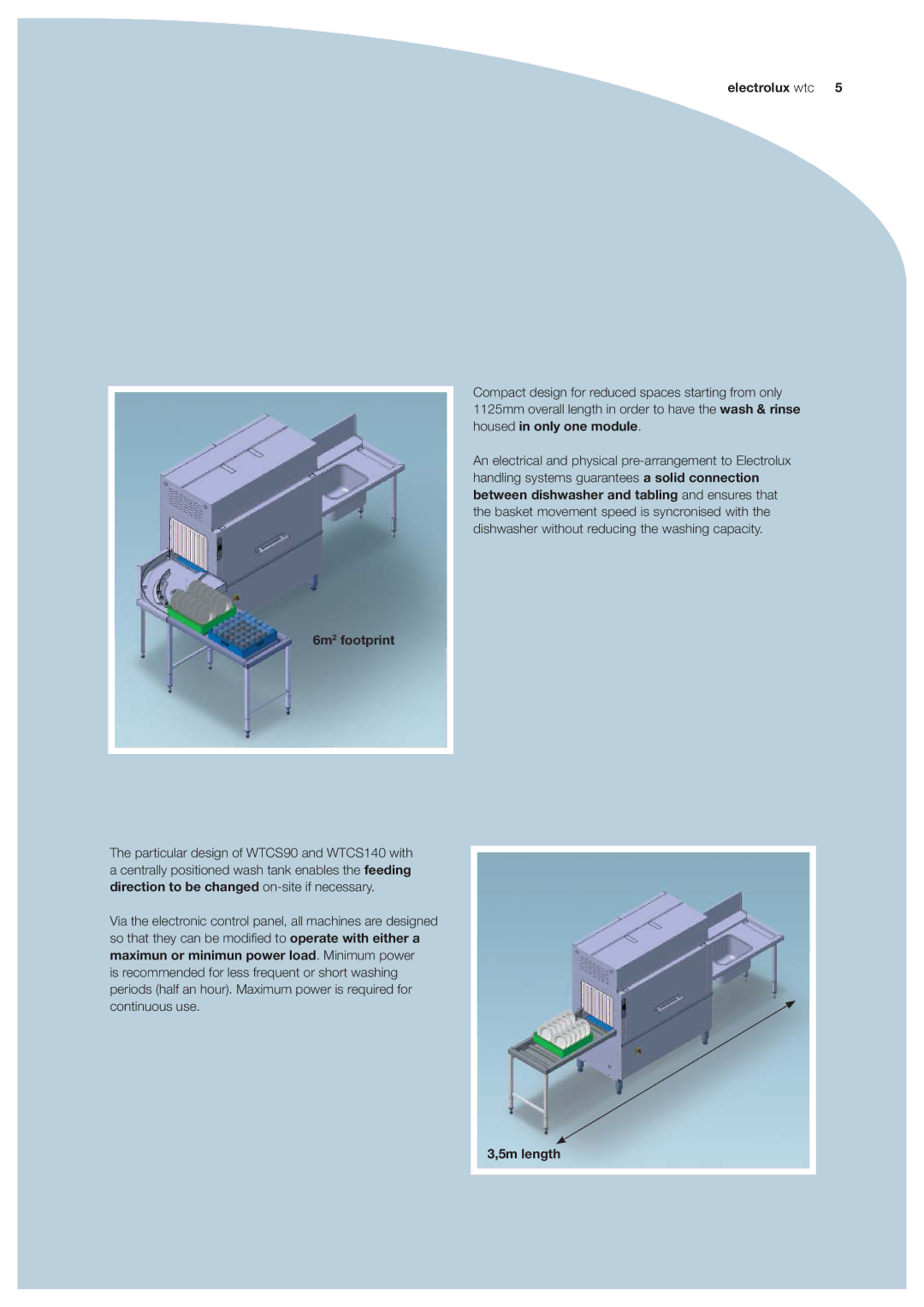 Electrolux WTCS140, WTCS180 manual Electrolux wtc 6m2 footprint, Between dishwasher and tabling and ensures that, 5m length 