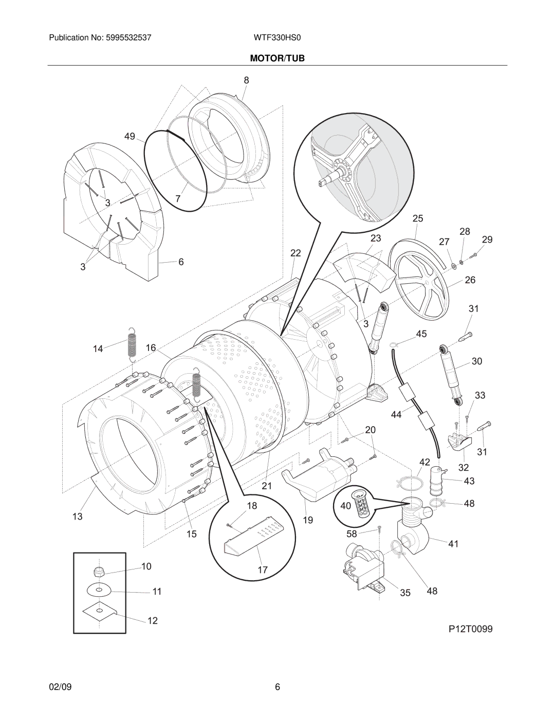 Electrolux WTF330HS0 installation instructions Motor/Tub 