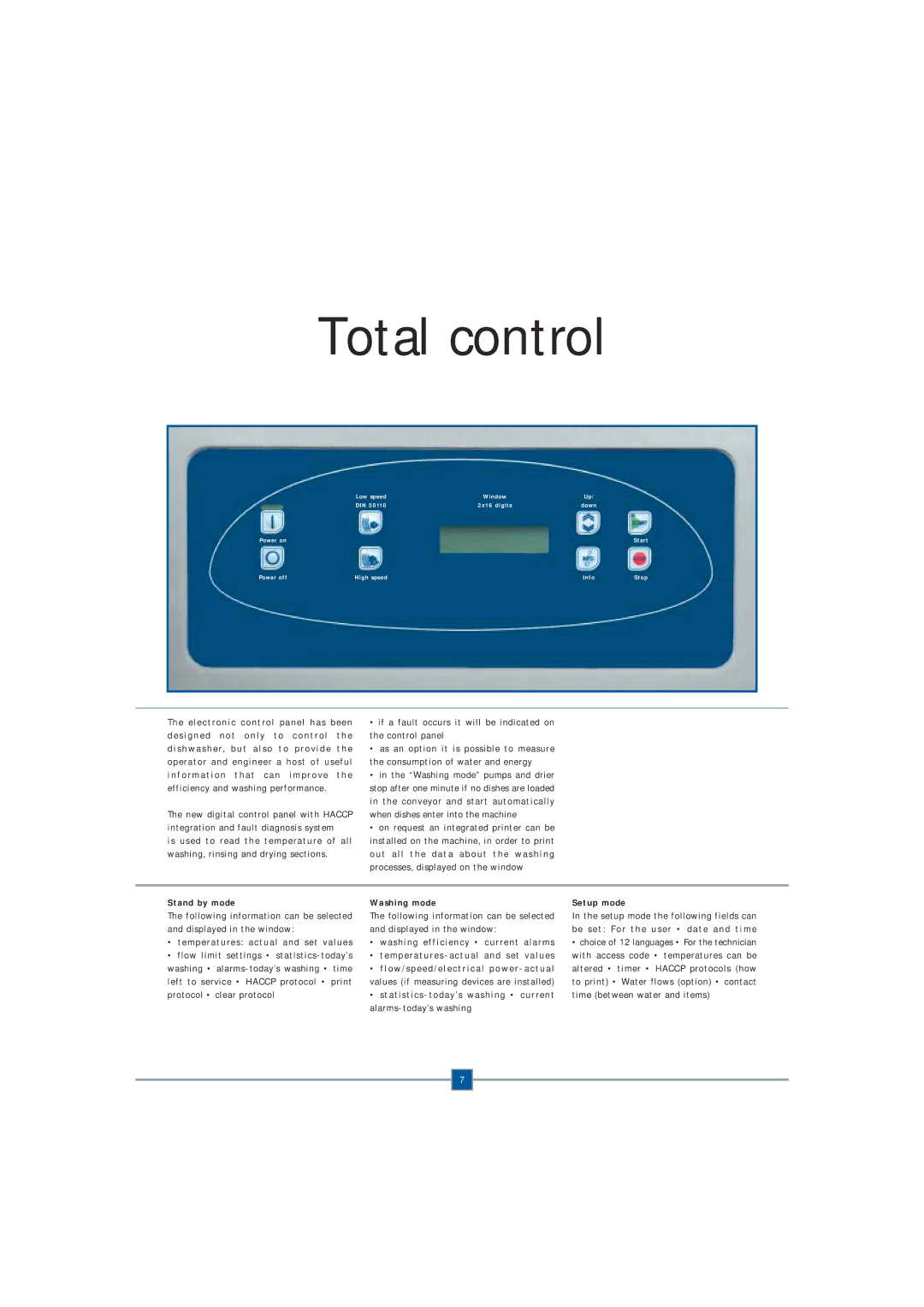 Electrolux WTF3H, WTF4H, WTF2H, WT730 TCW brochure Total control, Stand by mode Washing mode Setup mode 