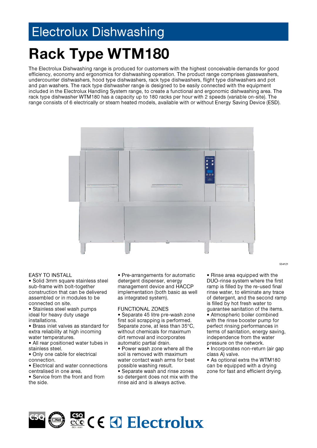 Electrolux WTM180ERA, WTM180SRA, WTM180SLA, WTM180ERB, 534128, 534129, 534120, 534123 manual Easy to Install, Functional Zones 