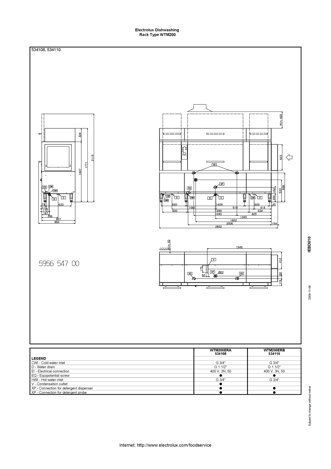 Electrolux WTM200ELB, WTM200SLA, WTM200SRA, WTM200ELA, 534109, 534111, 534130, 534131 WTM200ERA WTM200ERB, 534108 534110 