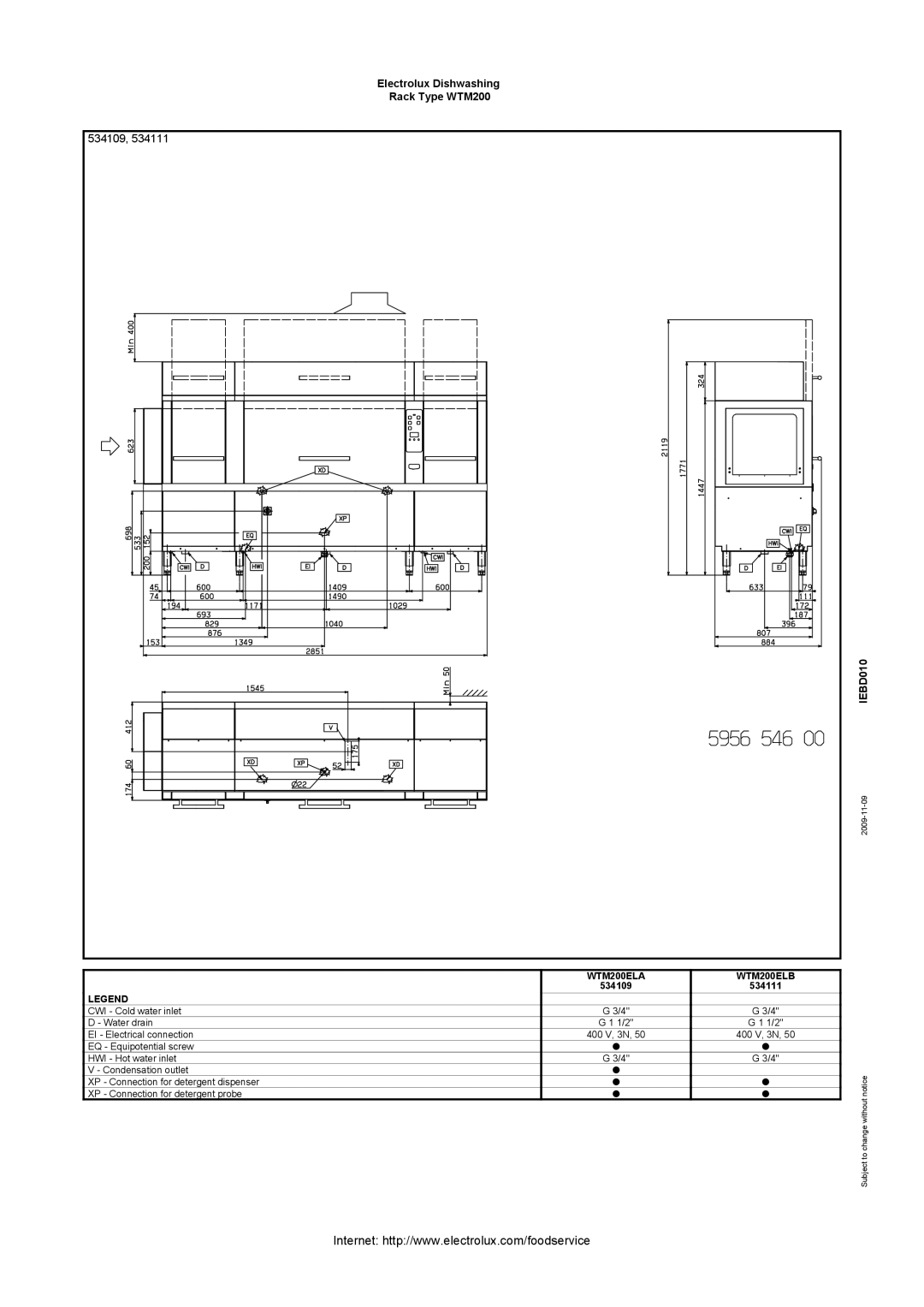 Electrolux WTM200SLA, WTM200SRA, WTM200ERB, WTM200ERA, 534110, 534130, 534108, 534131 WTM200ELA WTM200ELB, 534109 534111 