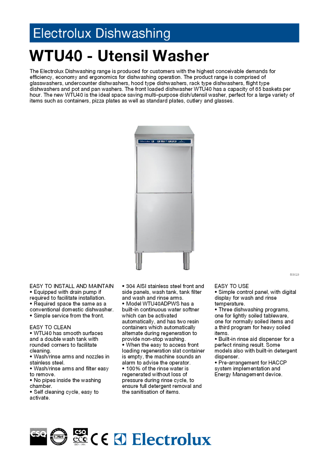 Electrolux WTU40PDP, WTU40ADPWS, WTU40ADPD, 503026, 503025 manual Easy to Install and Maintain, Easy to Clean, Easy to USE 