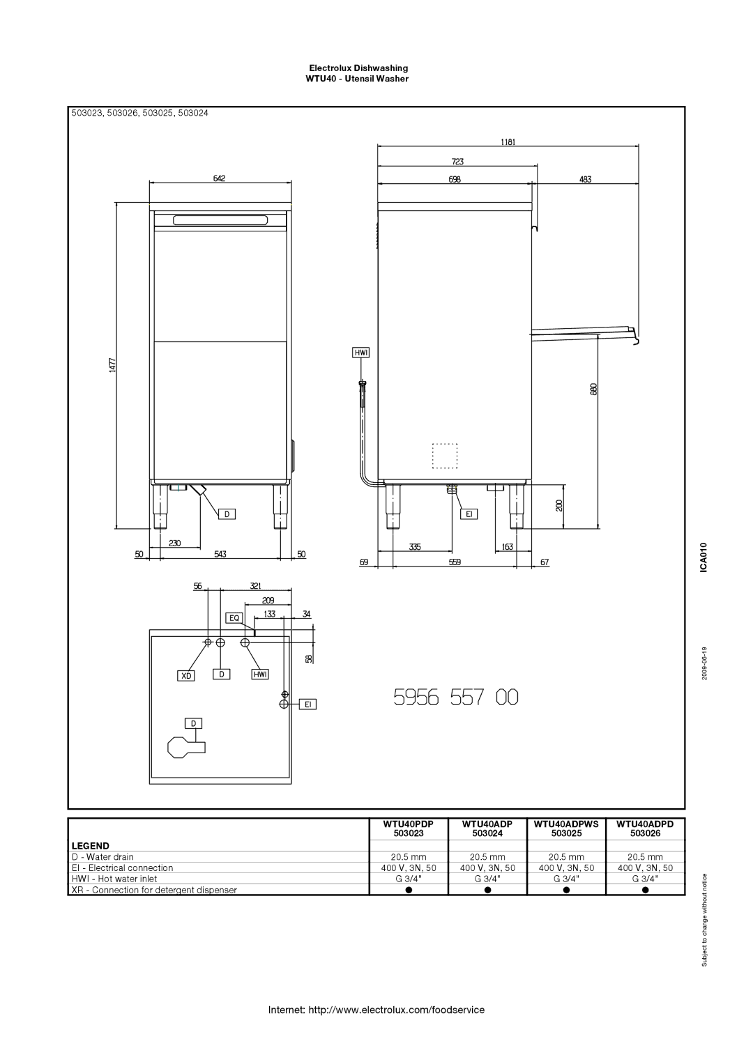 Electrolux 503026, 503025 manual WTU40PDP WTU40ADP WTU40ADPWS WTU40ADPD 