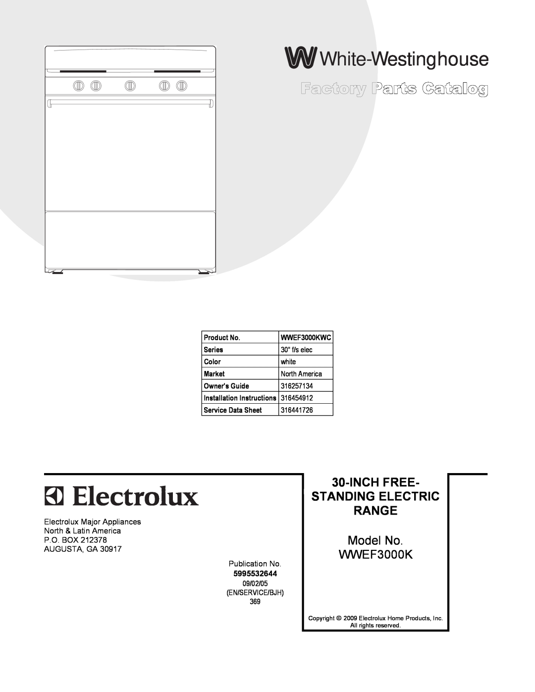 Electrolux WWEF3000K installation instructions White-Westinghouse, Inch Free, Range, Model No 