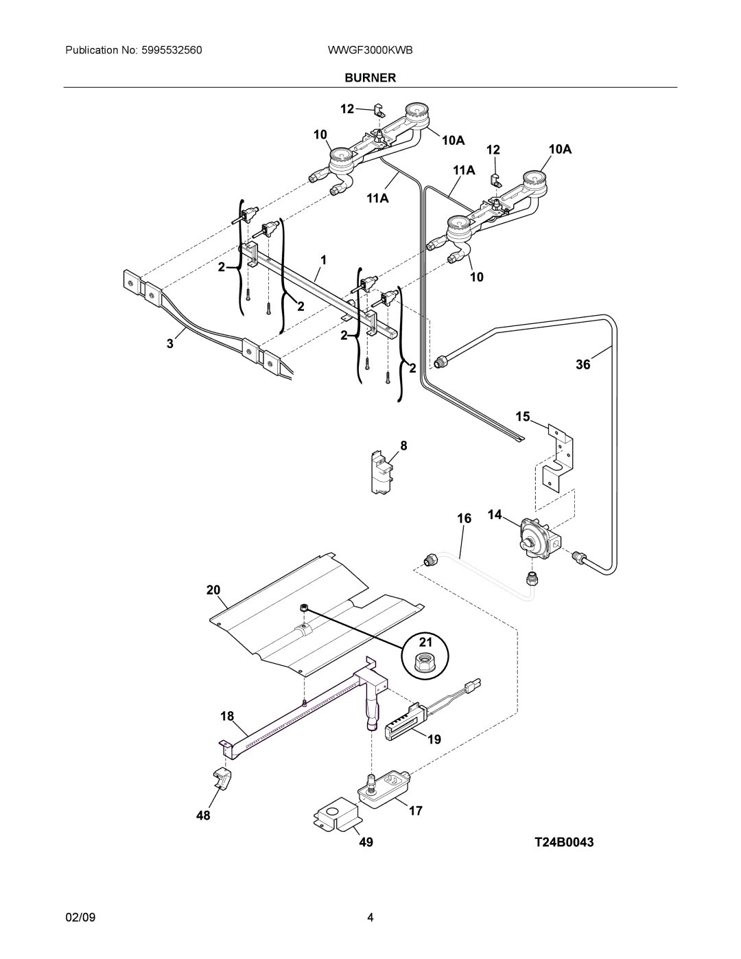 Electrolux WWGF3000KWB installation instructions Burner 