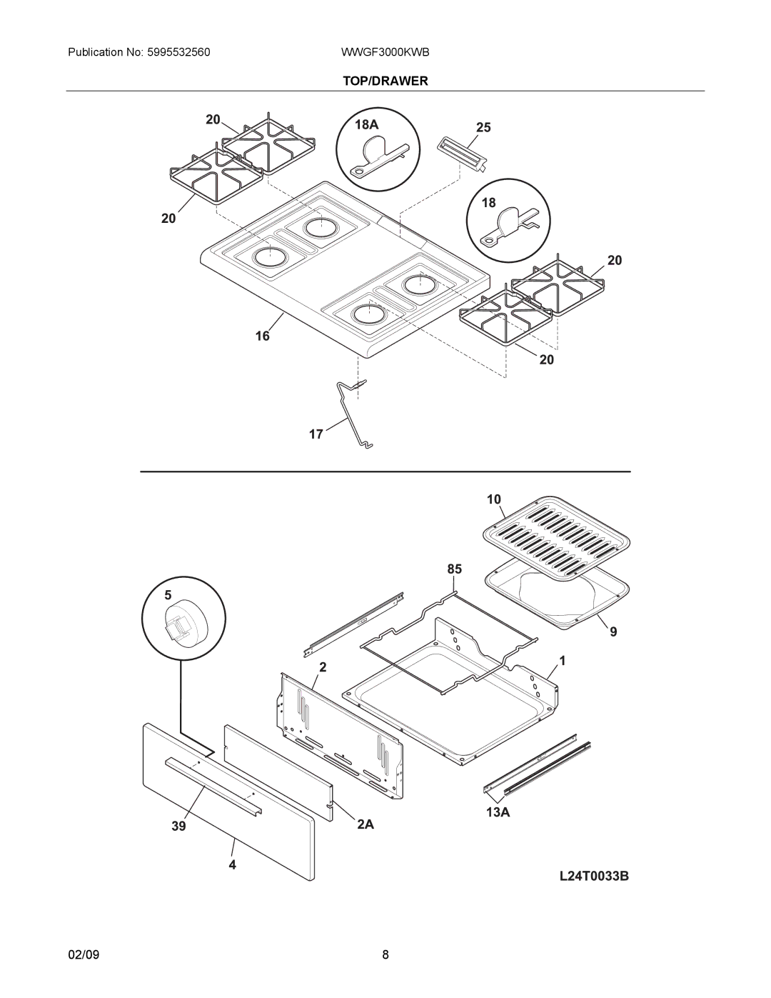 Electrolux WWGF3000KWB installation instructions Top/Drawer 