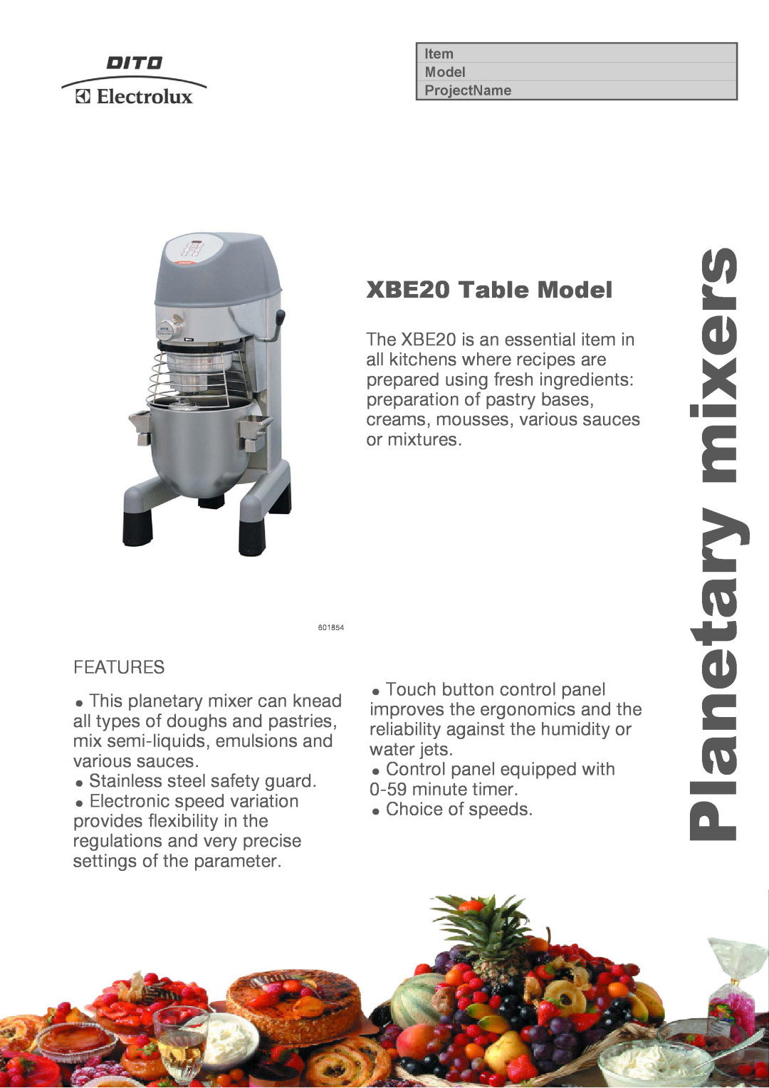 Electrolux XBEF20AST, XBEF20ST manual mixers, Planetary, XBE20 Table Model 