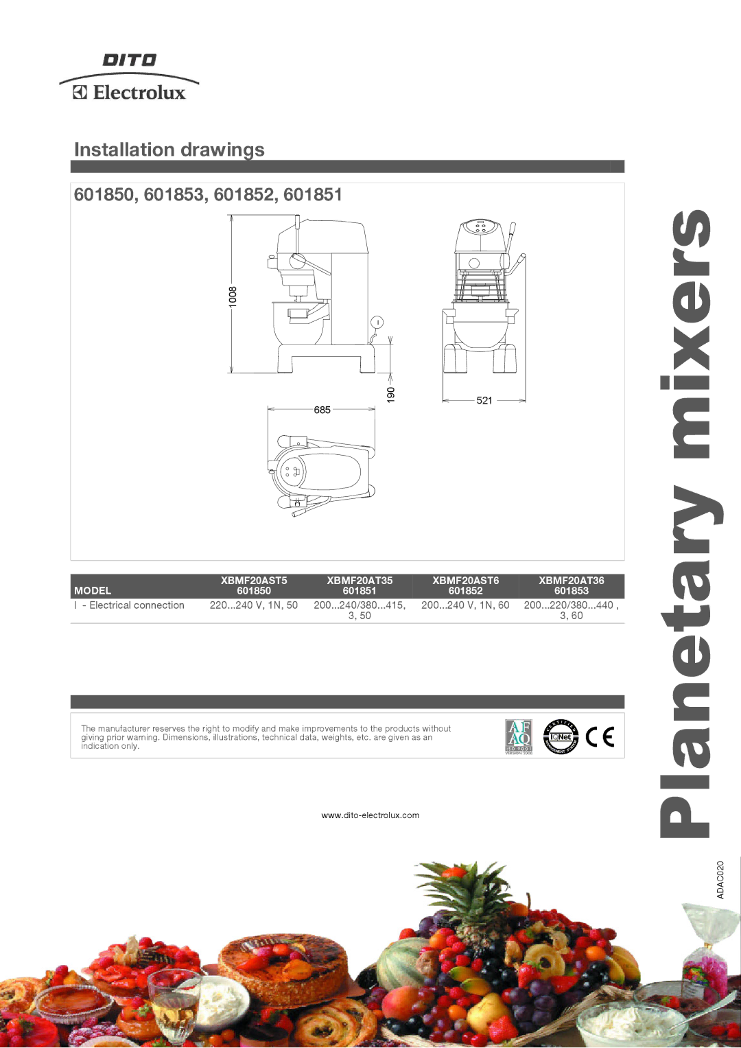 Electrolux XBMF20AST5, XBMF20AST6, XBMF20AT36, XBMF20AT35 manual Mixers, Installation drawings 