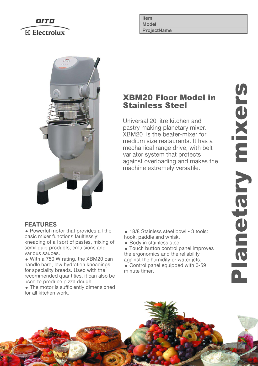 Electrolux XBMF20SX3 manual Planetary mixers 