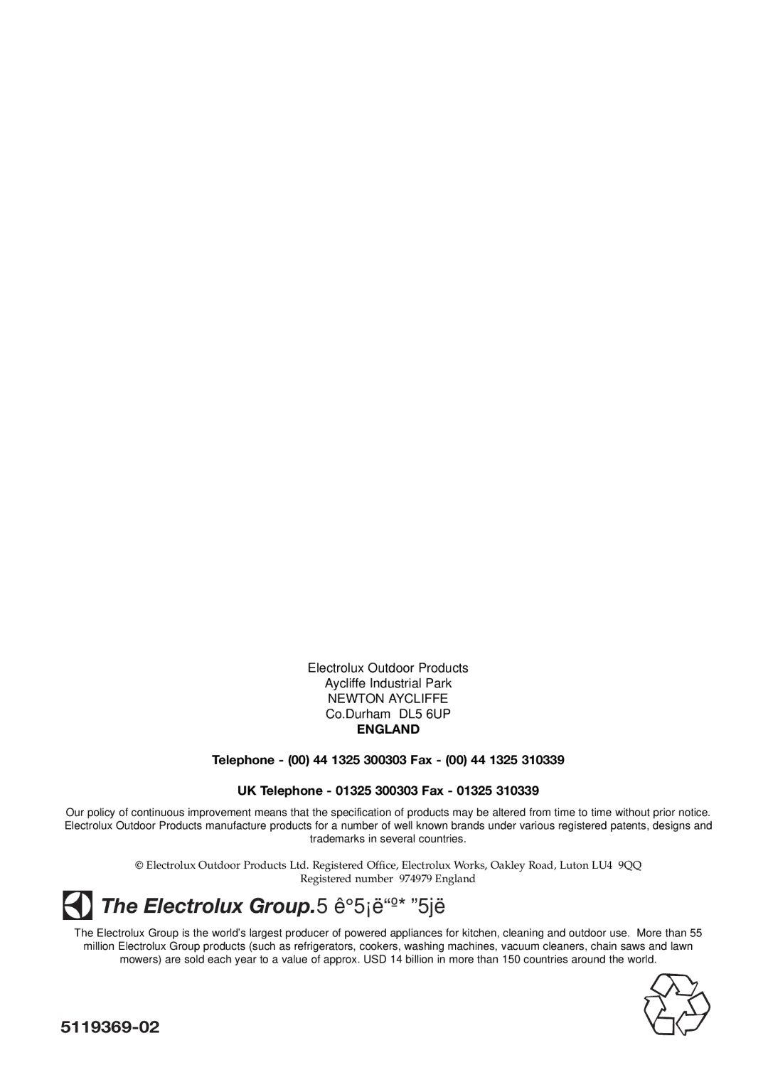 Electrolux XL500, XL550 manual 5119369-02, England 