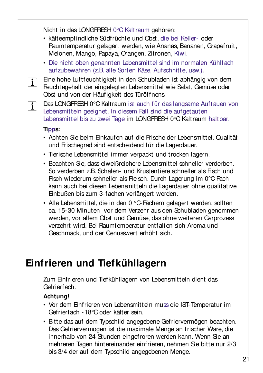 Electrolux Z 9 18 42-4 I user manual Einfrieren und Tiefkühllagern, Tipps 