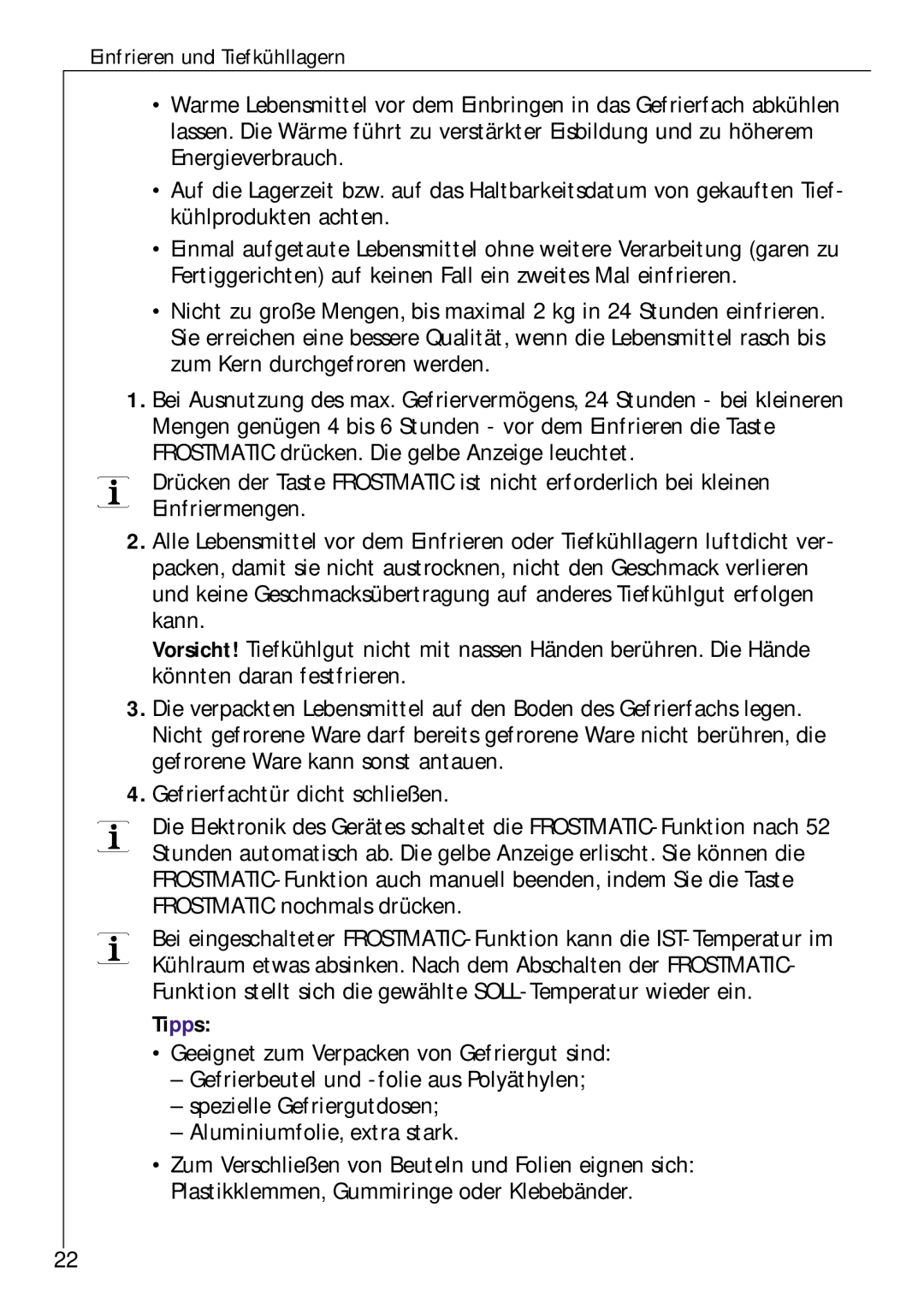 Electrolux Z 9 18 42-4 I user manual Einfrieren und Tiefkühllagern 