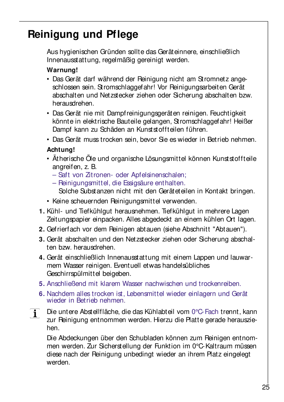 Electrolux Z 9 18 42-4 I user manual Reinigung und Pflege, Achtung 