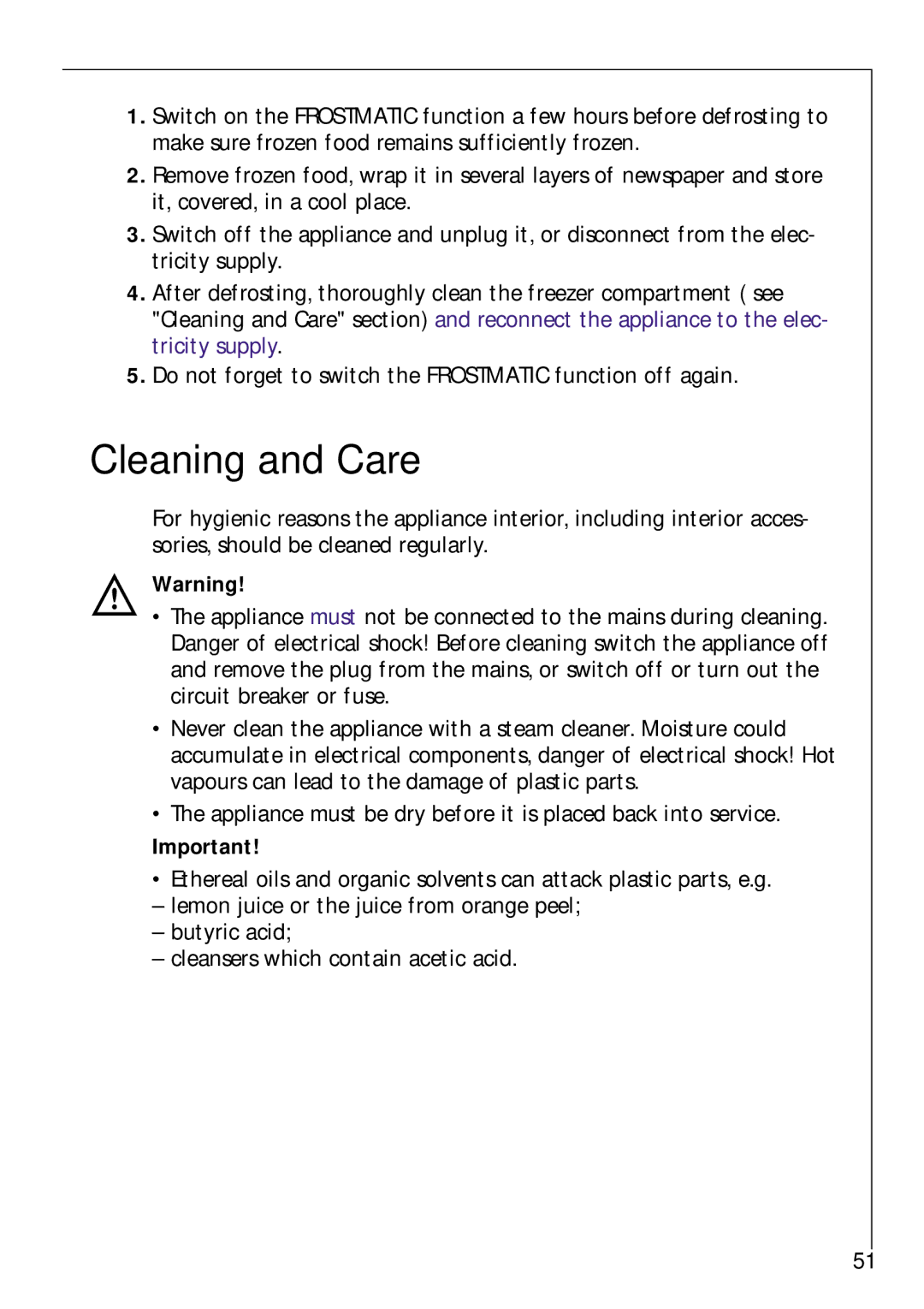 Electrolux Z 9 18 42-4 I user manual Cleaning and Care 