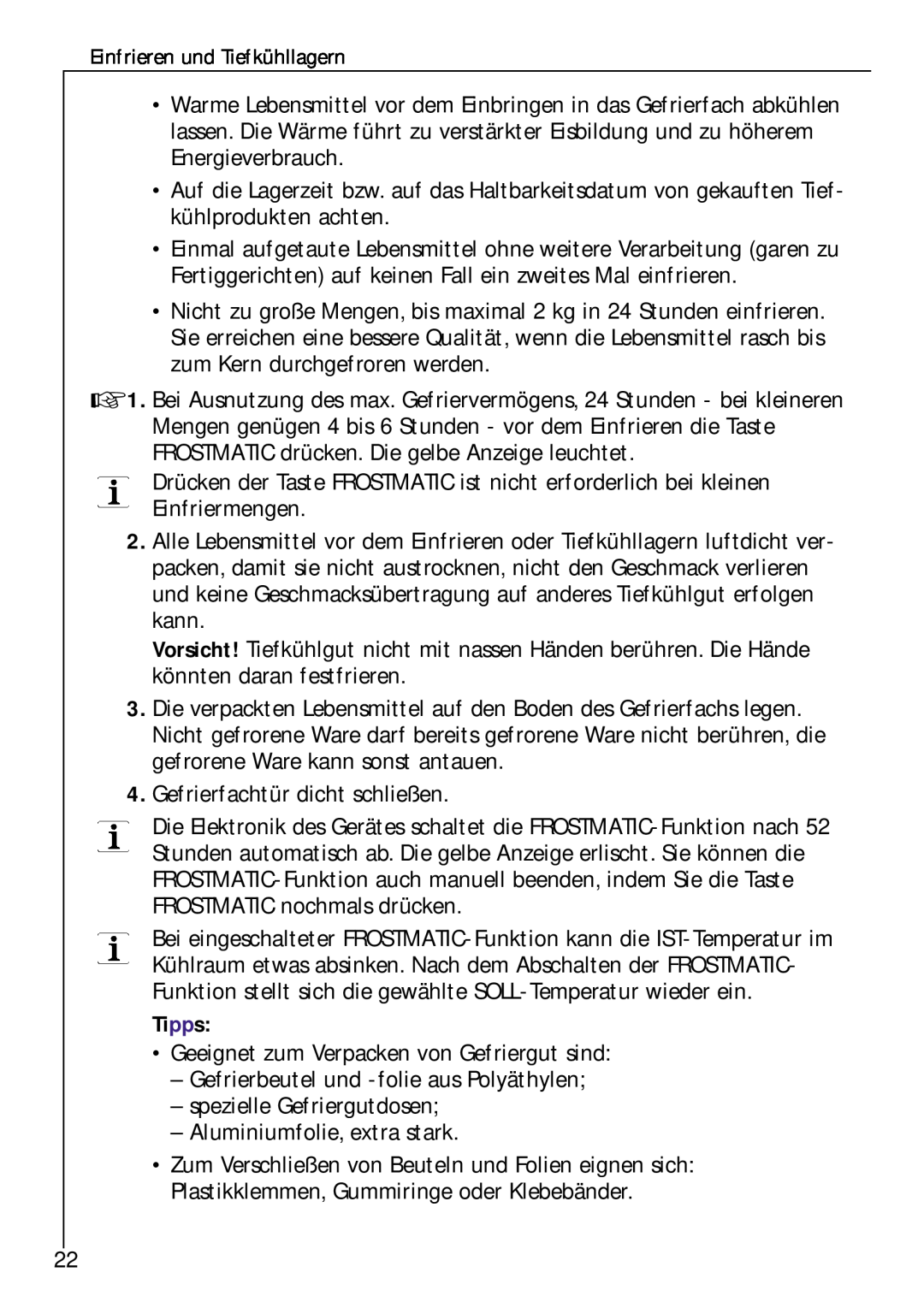Electrolux Z 9 18 42-4 I user manual Gefrierfachtür dicht schließen, Tipps 