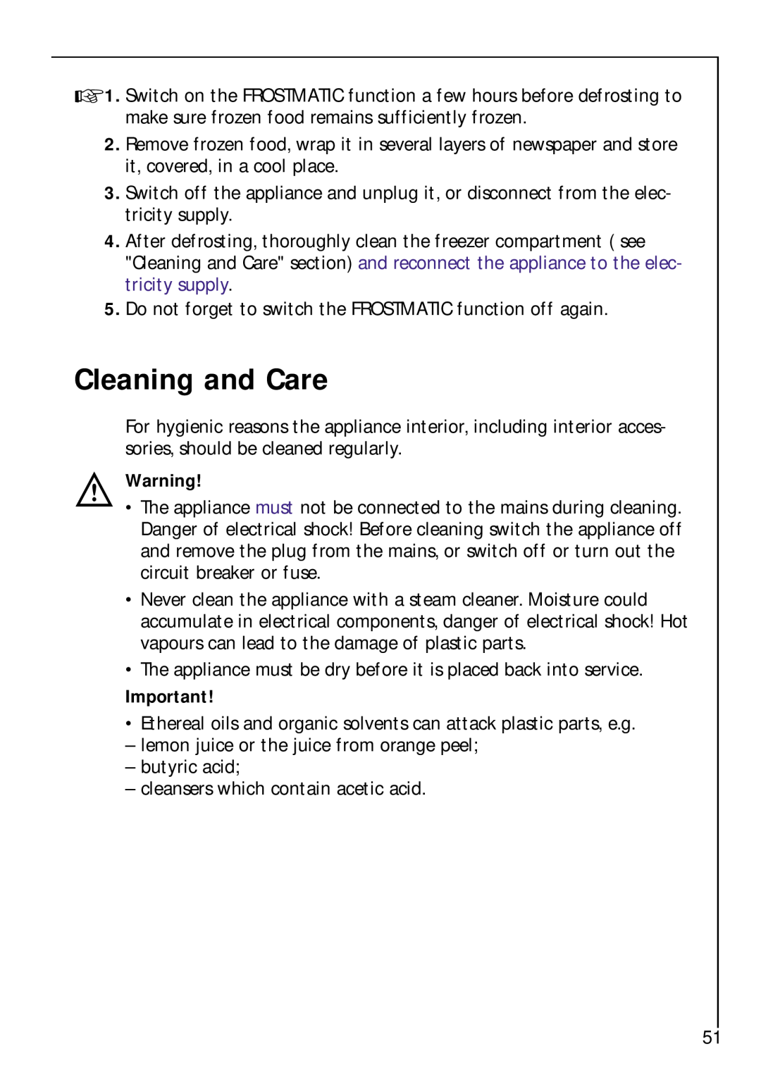Electrolux Z 9 18 42-4 I user manual Cleaning and Care 