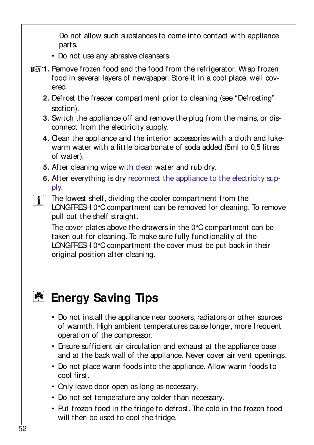 Electrolux Z 9 18 42-4 I user manual Energy Saving Tips 