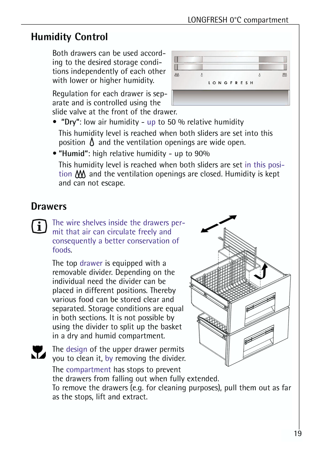 Electrolux Z 91200-4 i manual Humidity Control, Drawers, Longfresh 0C compartment 