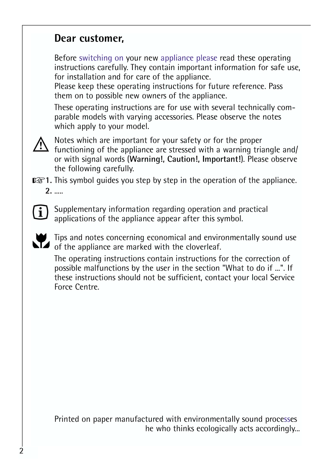 Electrolux Z 91200-4 i manual Dear customer 