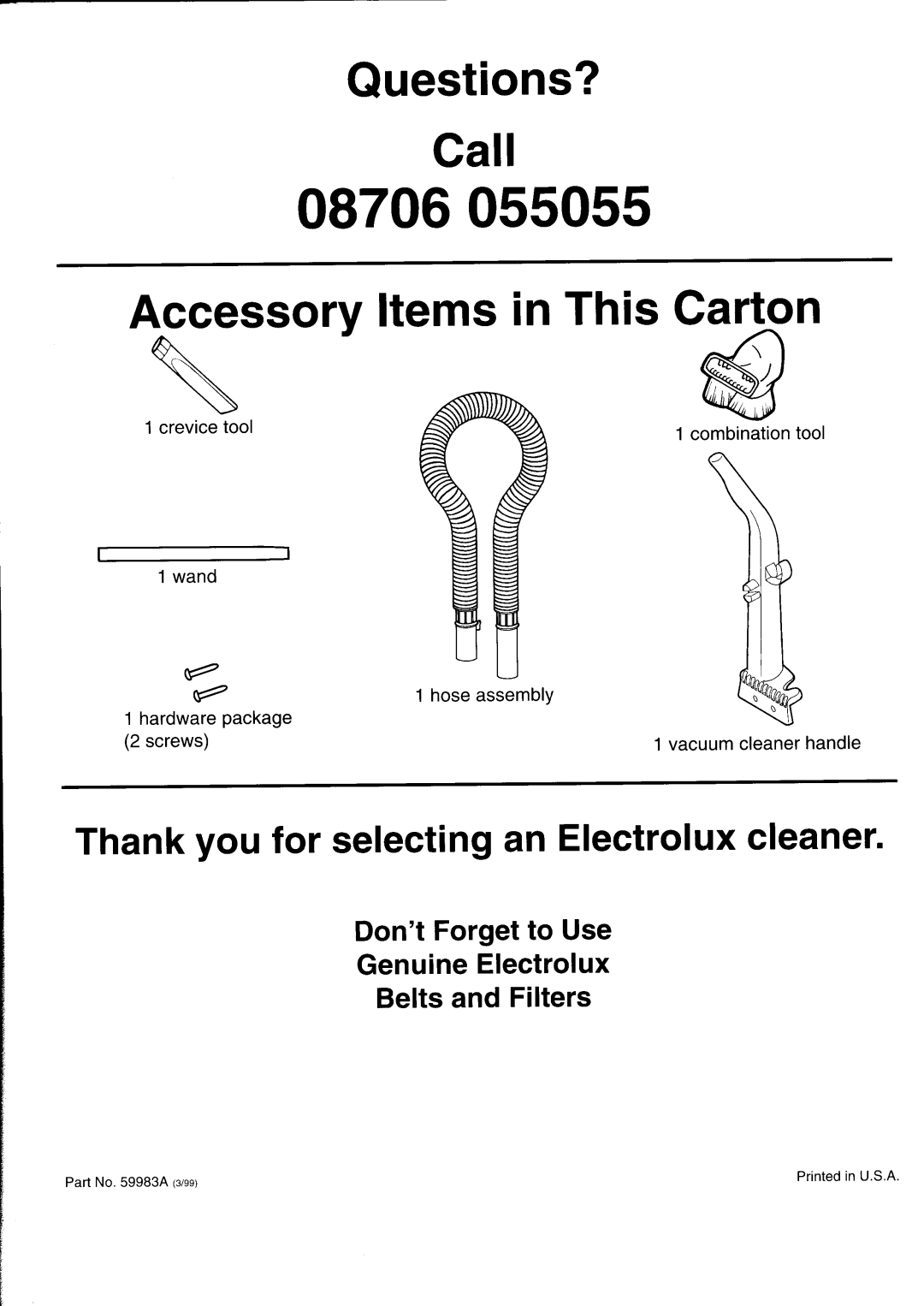 Electrolux Z1373, Z1498, Z1488, Z1379, Z1376 manual 