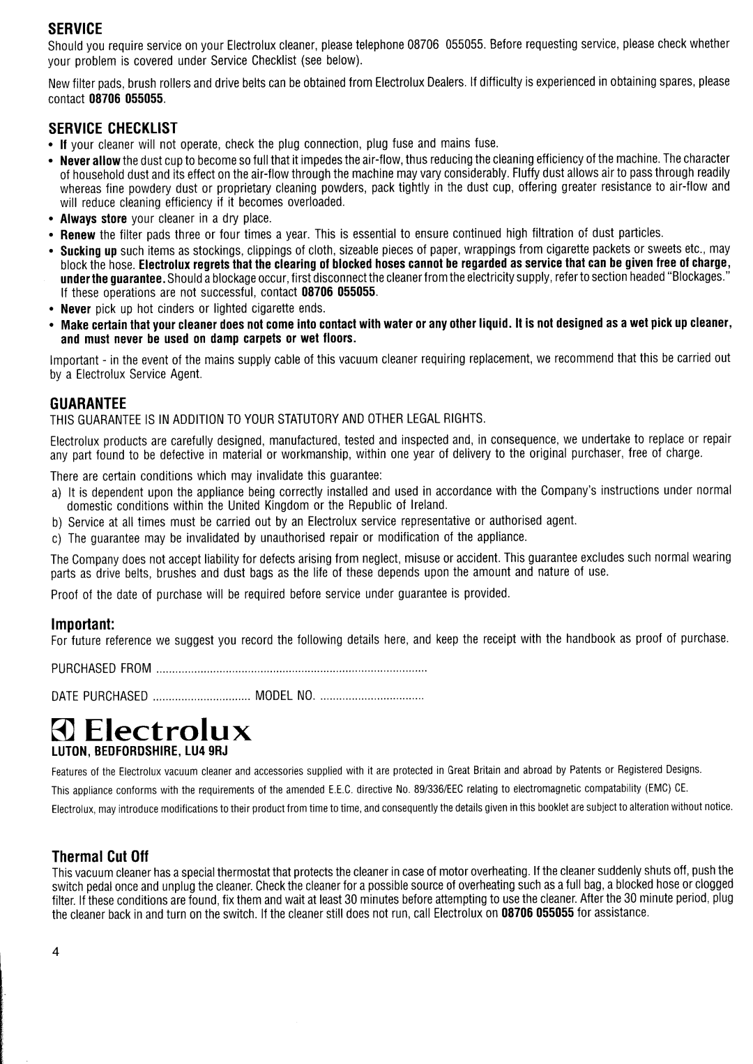 Electrolux Z1376, Z1498, Z1488, Z1379, Z1373 manual 