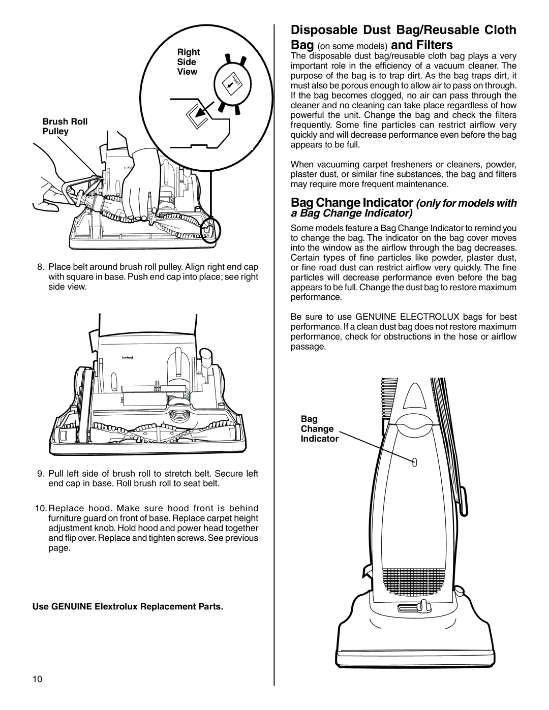 Electrolux Z2270-Z2290 Series manual Disposable Dust Bag/Reusable Cloth, Bag Change Indicator only for models with 