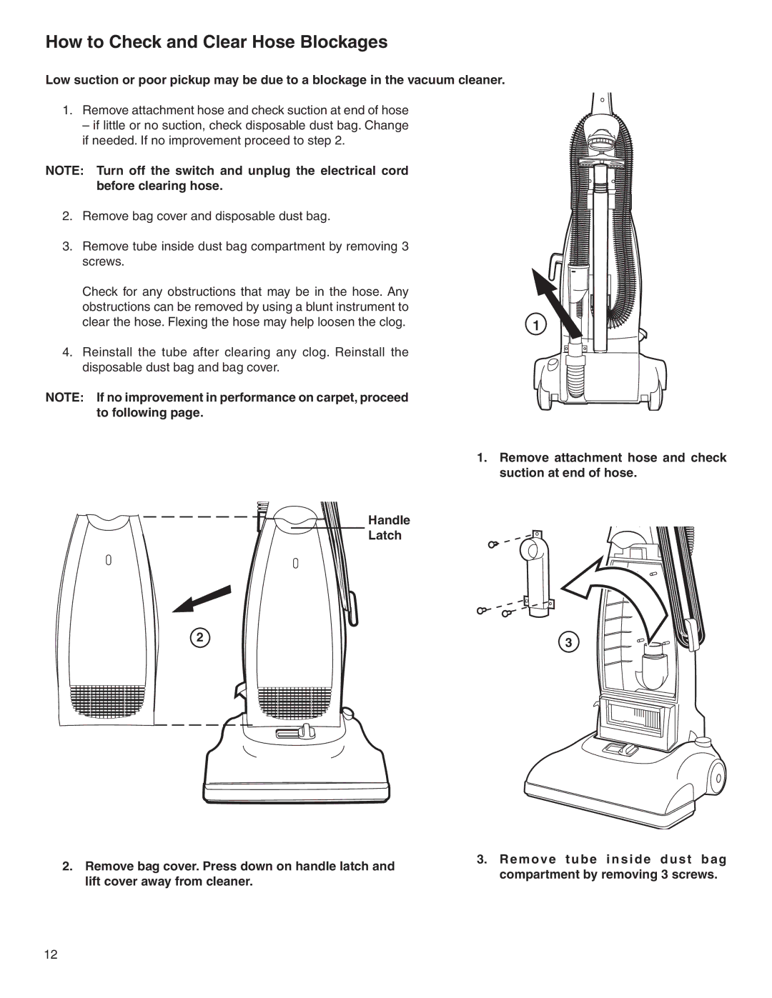 Electrolux Z2270-Z2290 Series manual How to Check and Clear Hose Blockages 