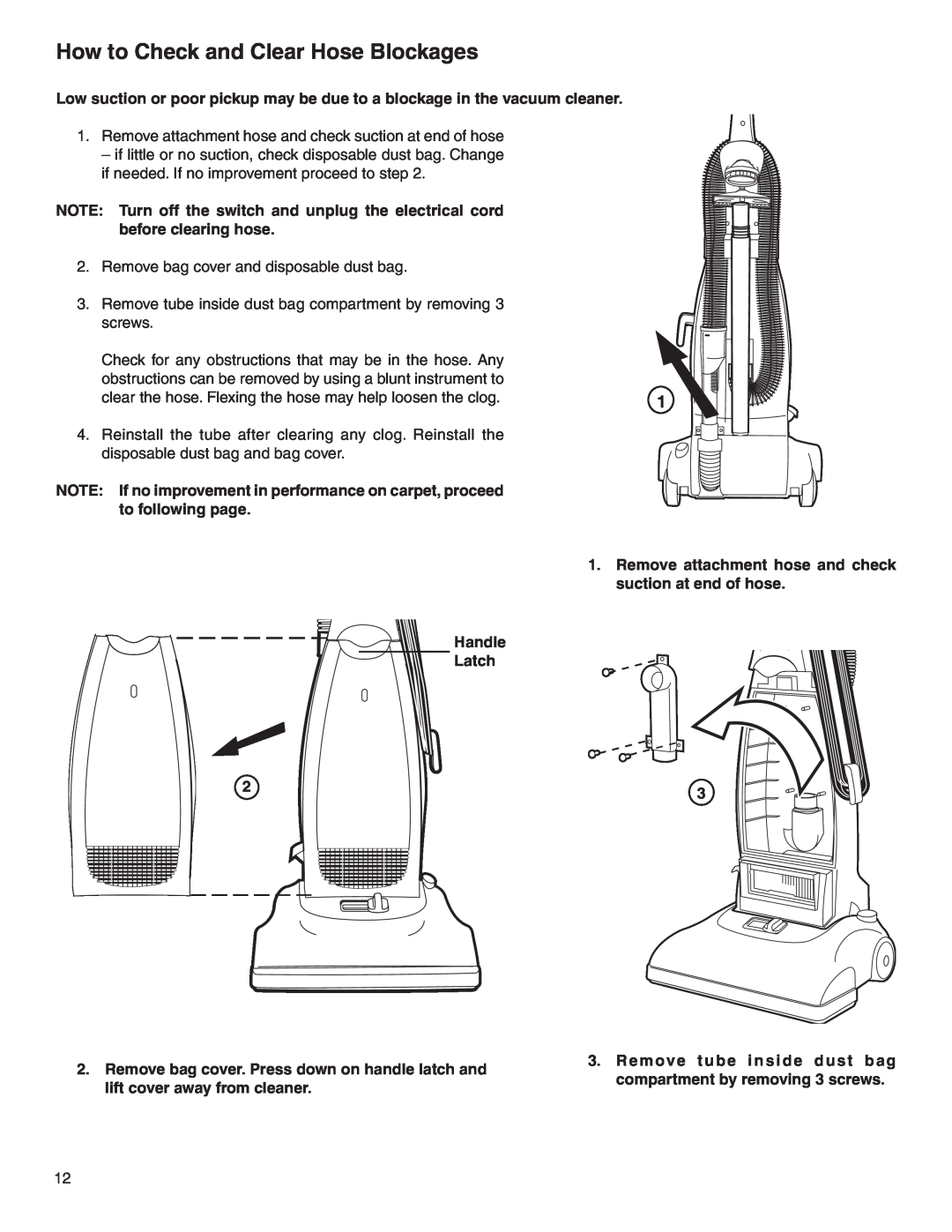 Electrolux Z2270-Z2290 Series manual How to Check and Clear Hose Blockages 