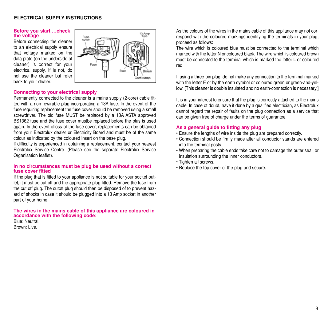 Electrolux Z2306, Z2312, Z2315 manual Before you start …check the voltage, Connecting to your electrical supply 