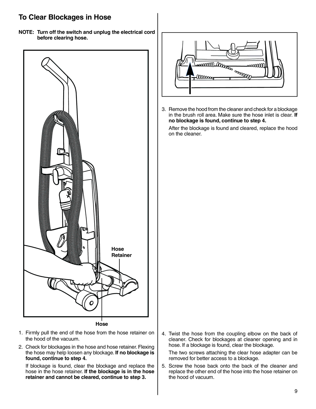 Electrolux Z2900 Series manual To Clear Blockages in Hose 