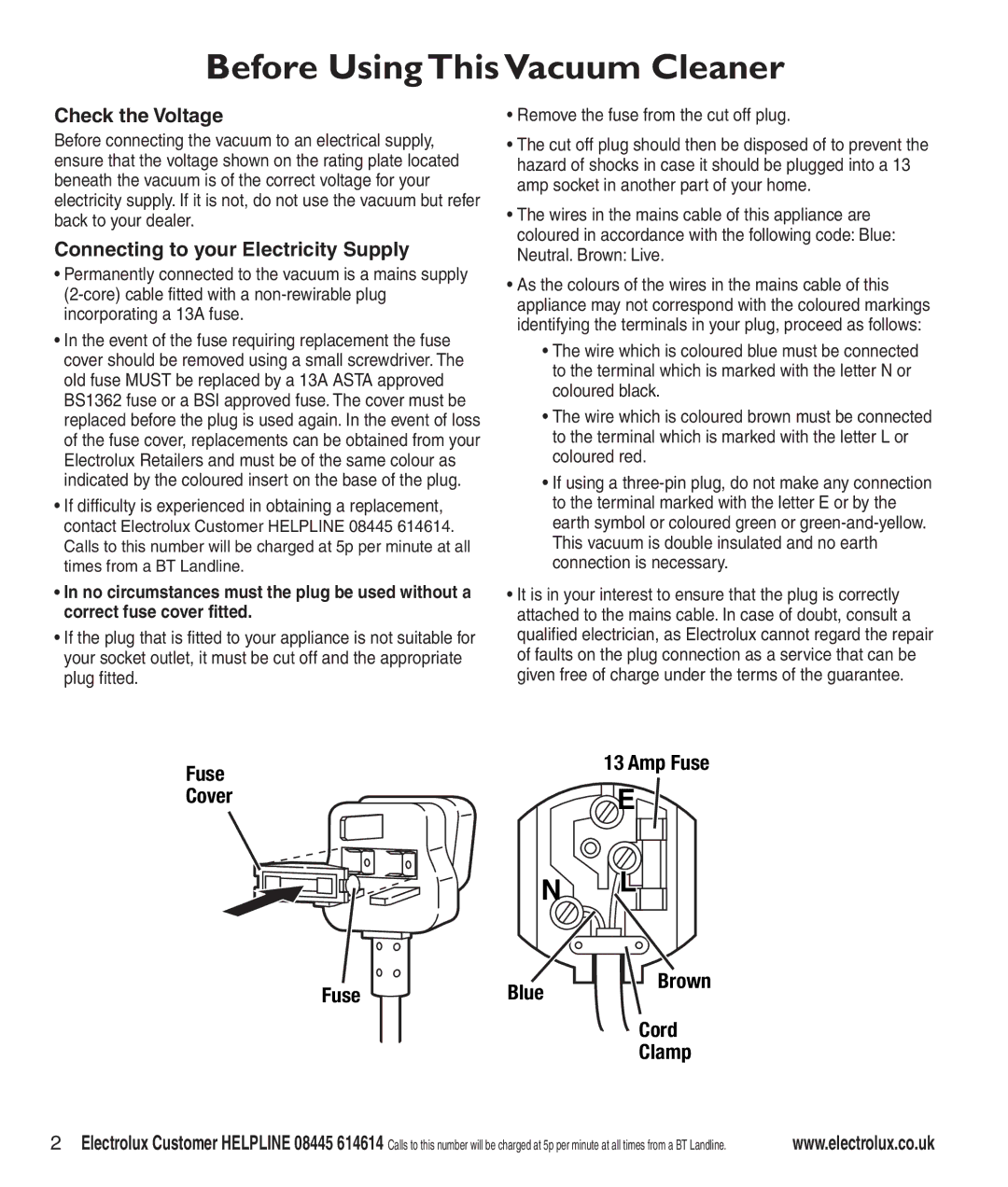 Electrolux Z3040 Series manual Before Using This Vacuum Cleaner, Check the Voltage, Connecting to your Electricity Supply 