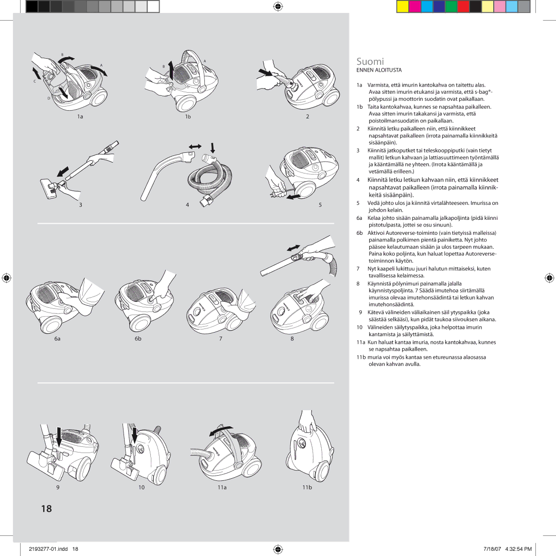 Electrolux Z3300 manual 11a 11b, Ennen Aloitusta 