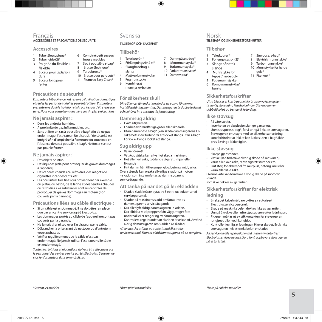 Electrolux Z3300 manual Norsk 